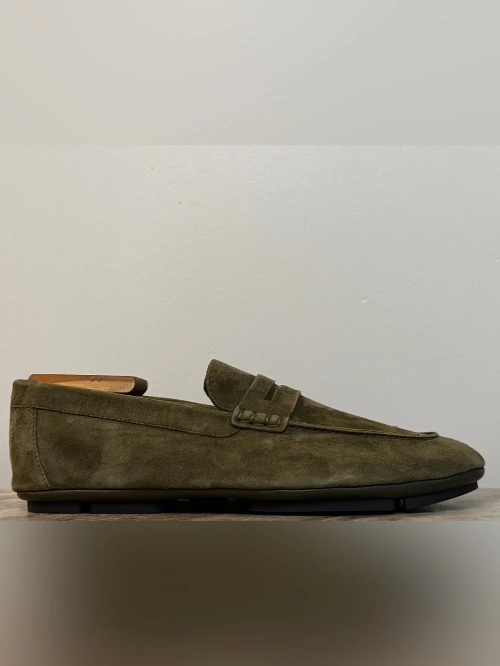 GIORGIO ARMANI Suede Drivers Loafer Sz 8 US Green Italy Slipper Moccasins $795
